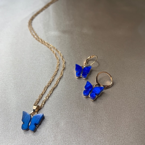 Jewelry - Blue butterfly necklace and earring set Jewelry - Blue butterfly necklace and earring set